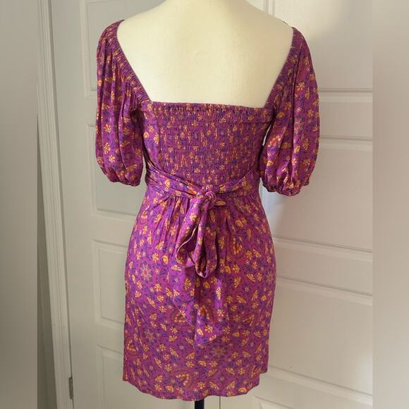 Spell madame peacock sweetheart mini Floral Purple magenta wrap dress size XS - Picture 3 of 10